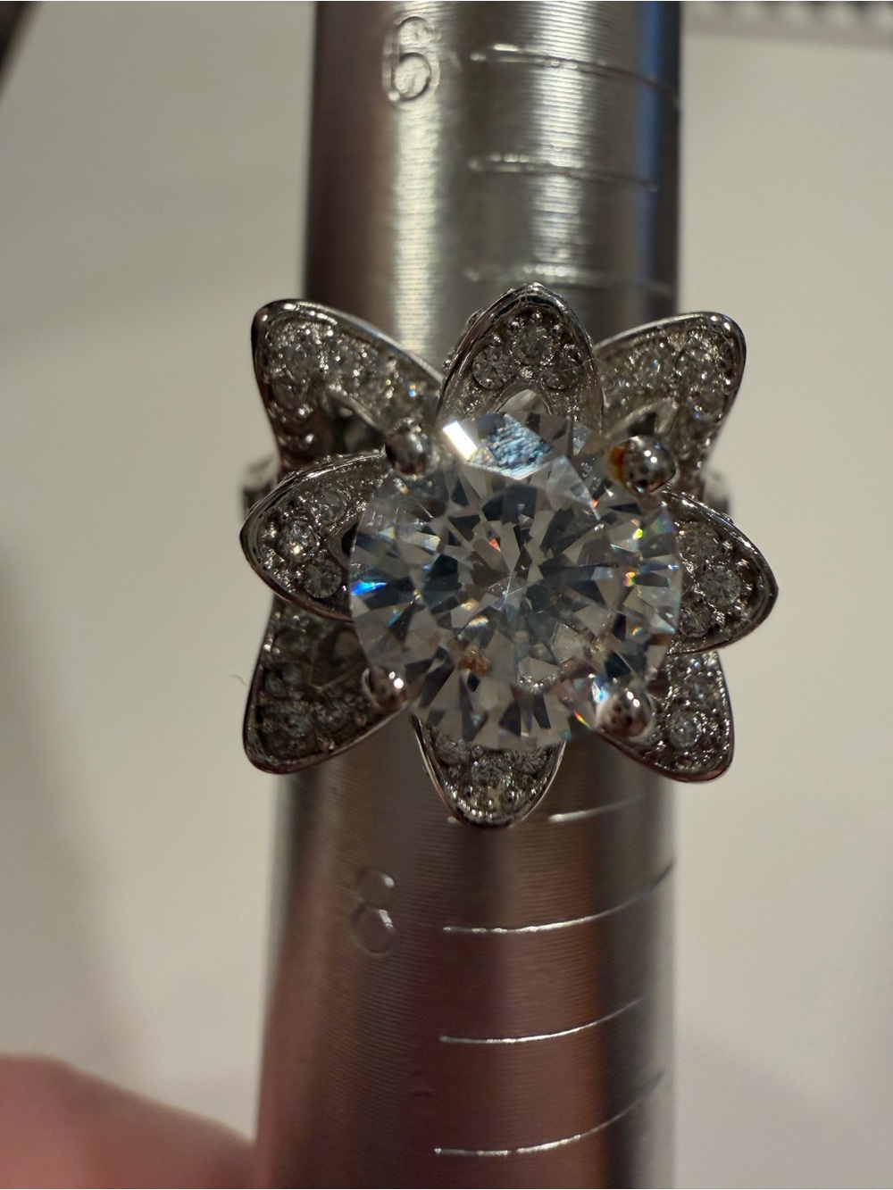Cubic Bloom Lotus Sterling 925 Ring CZ Petal Pave Details Size 7